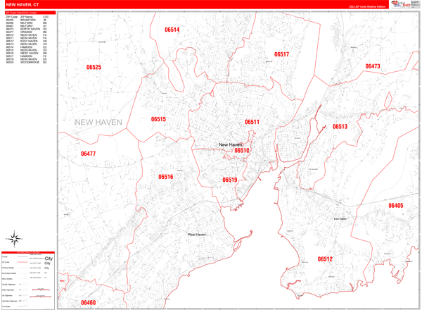 New Haven City Digital Map Red Line Style
